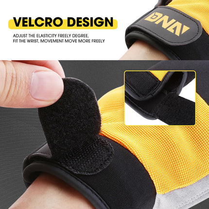 DNA MOTORING 2 pares de guantes de trabajo multiusos para mecánicos, flexibles, transpirables, con pantalla táctil, rendimiento acolchado en los nudillos y la palma, amarillo/gris, TOOLS-00583