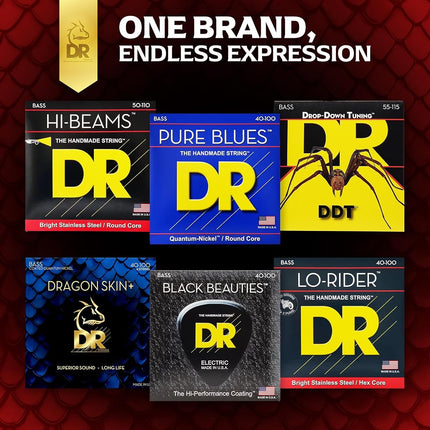 DR Strings DRAGON SKIN+ - Coated Stainless Steel Bass Strings – DBS-45/100 – Superior Sound with Comfortable Feel & Long Life: Medium Light 45-100