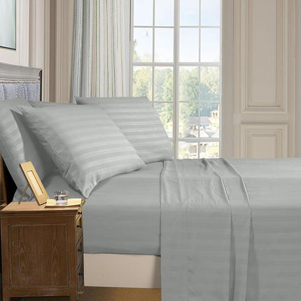 Elegant Comfort Softest and Coziest 4-Piece Sheet Set - 1500 Premium Hotel Quality Microfiber - Deep Pocket, Wrinkle Resistant 4-Piece Damask Stripe Bed Sheet Set, Twin, Silver