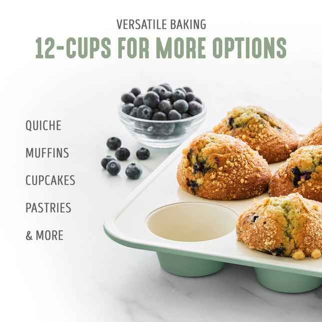 GreenLife GL Bakeware 12-Cup Muffin Tin, Sage