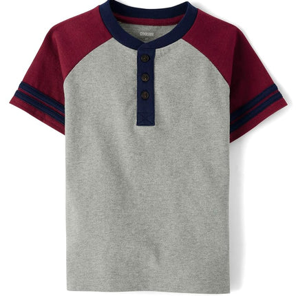 Gymboree, et T-shirt Henley à manches courtes pour tout-petit, Rouge marron, 3T, Rouge marron, 3T