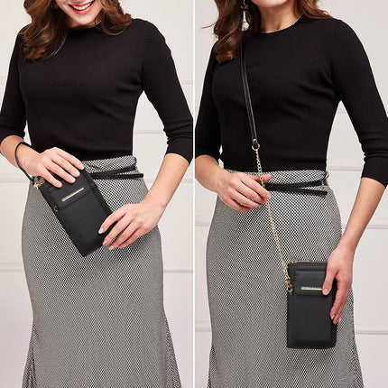 Dasein Bolso cruzado de piel vegana para mujer, cartera para teléfono móvil, bolso de hombro, tarjetero, estuche tipo cartera con múltiples bolsillos, 01negro, talla única