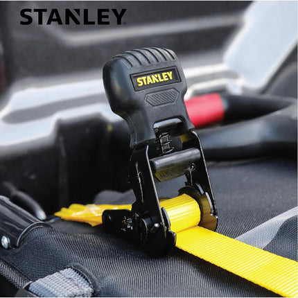 Stanley S1000 Black/Yellow 1" x 10' Ratchet Tie Down Straps - Light Cargo Hauling (1,500 lbs Break Strength), 8 Pack