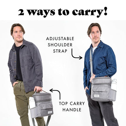 Fit & Fresh Foundry Westminster Dual-Compartment Insulated Lunch Bag for Men, Complete Lunch Set with 2 Containers, Double Deck Insulated Cooler Bag with Adjustable Strap, Steel