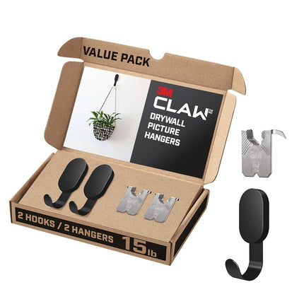 3M CLAW 15 lb. 2 Drywall Black Hooks & 2 Extra Pic