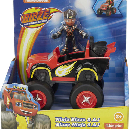 Fisher-Price Blaze y los Monster Machines Ninja Blaze y AJ, camión monstruo grande que se empuja con figura articulada para niños en edad preescolar de 3 años en adelante