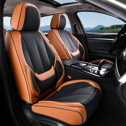 Coverado Seat Covers, Car Seat Covers Full Set, Leather Seat Covers for Cars, Car Seat Protector, Black Car Seat Covers Front Seats and Back Seats Universal Fit for Most Cars Brown-Black