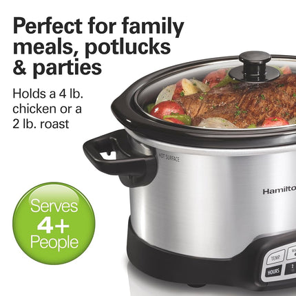 Hamilton Beach 4 Quart Programmable Slow Cooker, Silver,33443