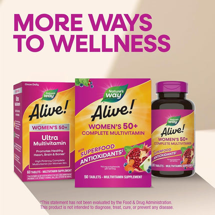 Nature’s Way Alive! Women’s 50+ Complete Multivitamin, High Potency B-Vitamins, 50 Tablets