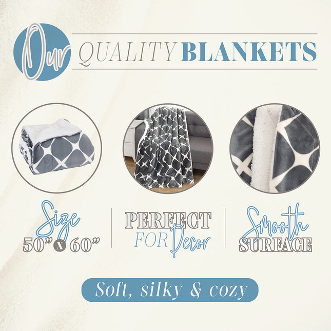Élégance et Confort Couverture Réversible en Sherpa Imprimé, Plaid Toutes Saisons - Super Doux, Confortable et Moelleux - Jeté Décoratif, Parfait pour la Détente, 127 x 152 cm, Bloomingdale, Plaid Sherpa Gris Argent