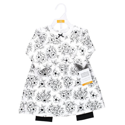 Hudson Baby Conjunto de vestido y leggings acolchados de algodón para bebé unisex, Black Toile, 12-18 meses