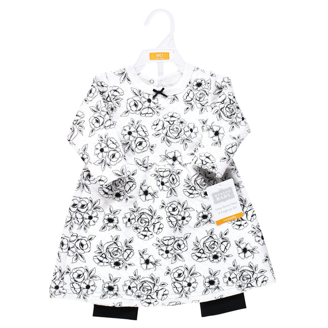 Vestido y Leggings de Algodón Acolchado Hudson Baby Unisex, Toile Negro, 9-12 Meses