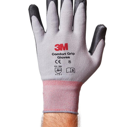 3M Comfort Grip General Use Work Glove, Nitrile Palm Coating, Washable with Knit Wrist Cuff, 1 Pair, Large