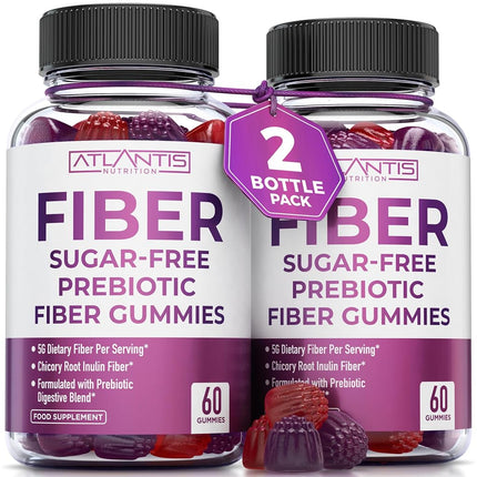Gomitas de fibra prebiótica sin azúcar para adultos - Suplemento de fibra formulado con 5 g de fibra y 5,4 g de mezcla digestiva prebiótica. Favorece la salud intestinal y promueve una digestión saludable - Paquete de 2 (120 gomitas)