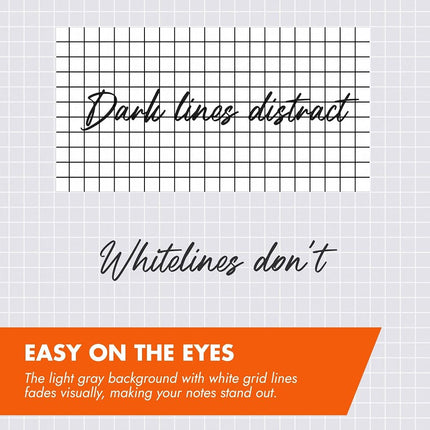 ROARING SPRING Whitelines Spiral Graph Ruled Notebook, Digitally Download Your Notes with FREE App, Premium Gray Paper, 11" x 8.5" 70 Sheets