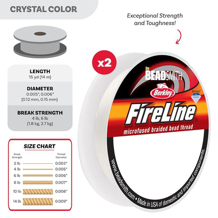 The Beadsmith Fireline by Berkley – Micro-Fused Braided Thread – 2-Pack, Crystal Color, 4lb. and 6lb. Test, 15 Yard Spools – Super Strong Stringing Material for Jewelry Making and Bead Weaving…
