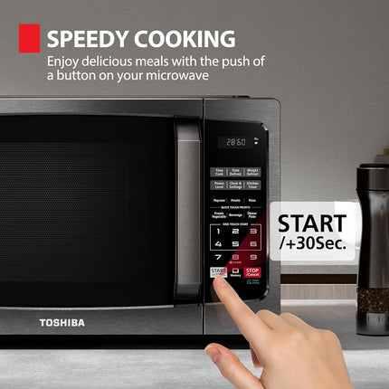 TOSHIBA ML-EM09PA (BS) Horno microondas pequeño con 6 menús automáticos, función de silencio y bloqueo para niños, iluminación LED, perfecto para el hogar, 3 metros cúbicos, plato giratorio