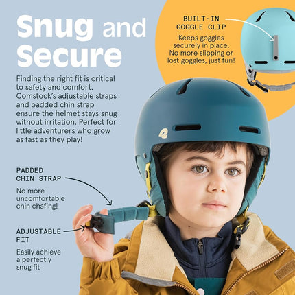 Retrospec Comstock Youth Ski & Snowboard Helmet for Kids - Durable ABS Shell, Protective EPS Foam & Cooling Vents - Adjustable Fit for Boys & Girls - Matte Blue Ridge, 52-55cm Small, (4797)