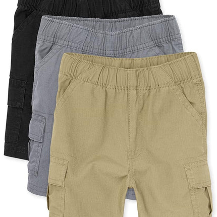 The Children's Place Baby Boys And Toddler Boys Pull on Cargo Shorts,Black/Flax/Storm 3 Pack,6-9MONTHS