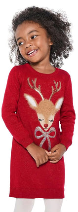 Robe pull à manches longues pour bébés et tout-petits filles The Children's Place, motif renne rouge classique, taille 4T