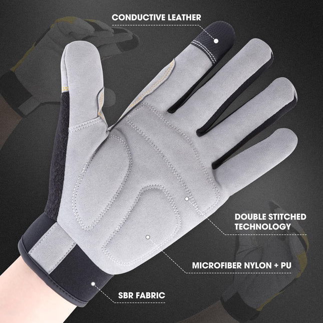 DNA MOTORING 2pair Multi-Purpose Utility Machanic Gloves, Flexible Breathable Touch Screen Performance Padded Knuckles Palm Work Gloves, Yellow/Gray, TOOLS-00583
