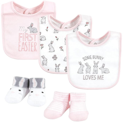 Hudson Baby Unisex Baby Cotton Bib and Sock Set, Some Bunny, One Size