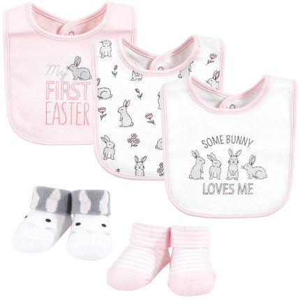 Hudson Baby Unisex Baby Cotton Bib and Sock Set, S