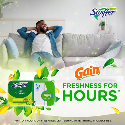 Paños de mopa húmedos Swiffer Sweeper, limpiador de suelos multisuperficie con aroma original Gain, 24 unidades