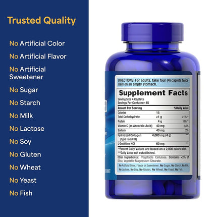 Puritans Pride Hydrolyzed Collagen 1000 Mg Caplets, 180 Count