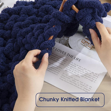 HOMBYS Navy Blue Chunky Chenille Yarn for Crocheting and Knitting, Super Bulky Hand Knitting Yarn, Soft Plush, 2 Jumbo Pack (27 yds, 8 oz Each Skein)