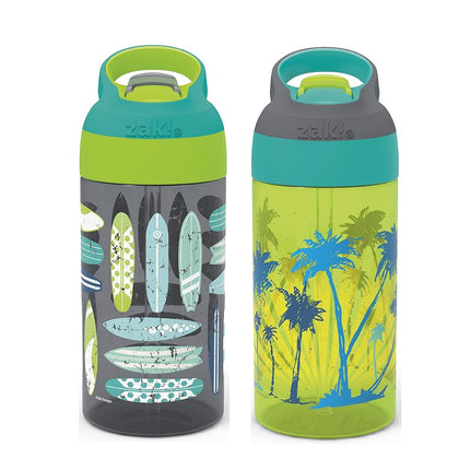 Zak Designs 16oz Riverside Desert Life Kids Water Bottle with Straw and Built in Carrying Loop Made of Durable Plastic, Leak-Proof Design for Travel, Cactus-Flamingo Pineapple, 2PK Set