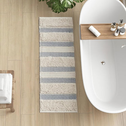 INK+IVY Bath Rug Hand-Woven Texture Shaggy Striped Soft & Water Absorbent, Boho Bathroom Décor Bath-Mats, Non-Slip Absorbent Quick Dry Mats for Tub, Shower Room, Asher, 22x58 Natural