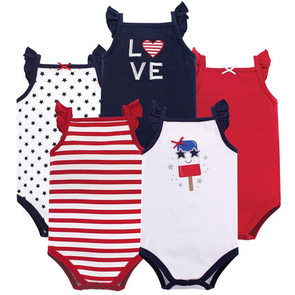 Hudson Baby Unisex Baby Cotton Sleeveless Bodysuits, Shining Stars Stripes, 3-6 Months