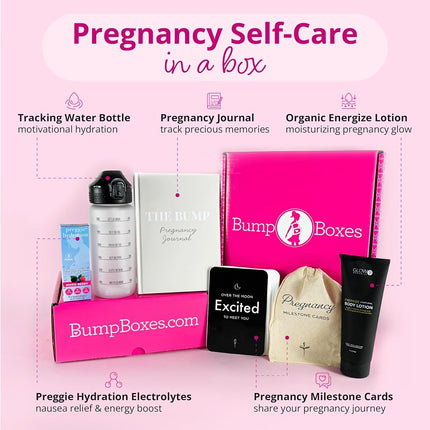 Cadeaux de grossesse Bump Boxes 1er trimestre pour les futures mamans avec bouteille d'eau, carnet, lotion et cartes étapes, cadeau pour la future maman