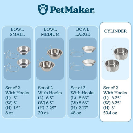 Set of 2 Stainless-Steel Dog Bowls - Cage, Kennel, and Crate Hanging Pet Bowls for Food and Water - 50.4oz Each and Dishwasher Safe by PETMAKER