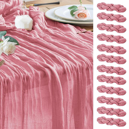 Wokceer Cheesecloth Table Runner Dusty Rose 10FT B
