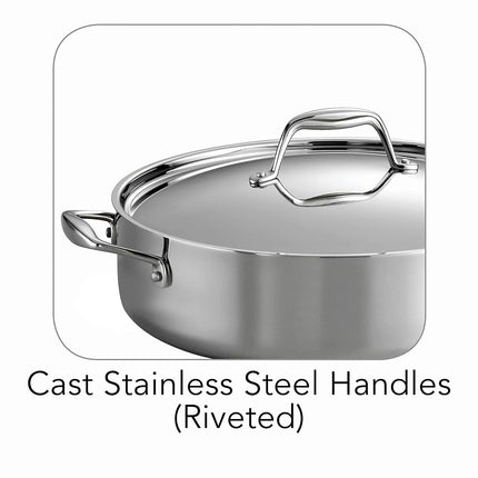 Tramontina 80116/073DS Gourmet Stainless Steel Induction-Ready Tri-Ply Clad Covered Deep Saute Pan, 6-Quart, NSF Certified, Made in Brazil