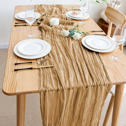 Wokceer Cheesecloth Table Runner Khaki 10FT Boho Gauze Runner for Party
