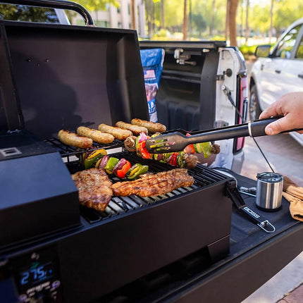 Pit Boss 150 Wood Pellet Grill & Smoker with Flame Broiler 256-Sq. In. Cooking Space, 180°F to 500°F Temperature Range, 7 lb. Pellet Hopper, for Tailgating, Camping, or Travel, Black