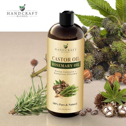 Handcraft Blends Castor Oil with Rosemary Oil - 8 Fl Oz - 100% Pure and Natural - Premium Grade Oil for Hair Growth, Eyelashes and Eyebrows - Carrier Oil - Hair and Body Oil