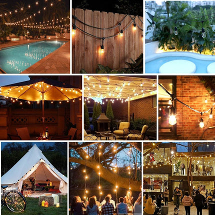 Guirlande lumineuse extérieure LED 48 pieds, 2 paquets, étanche, incassable, intensité variable, ampoules à filament blanc chaud 2700K, 15 douilles E26, raccordables, qualité commerciale, pour patio, terrasse, jardin