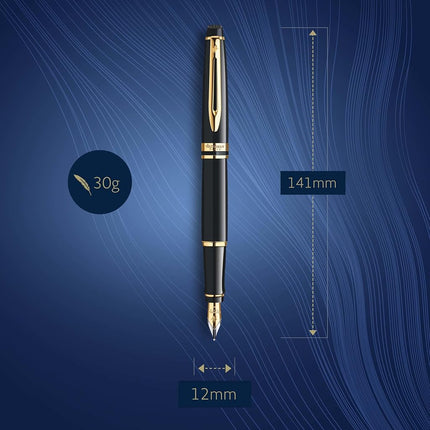 Waterman Expert Fountain Pen | Gloss Black with 23k Gold Trim | Medium Nib | Gift Box