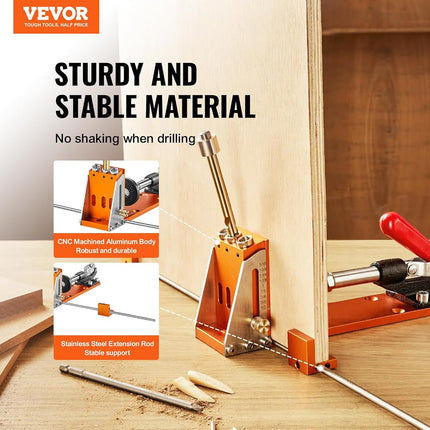 VEVOR Pocket Hole Jig Kit, 34 Pcs Pocket Hole Jig System with C-clamp, Fixture, Step Drills, Wrenches, Drill Stop Rings, Square Drive Bits, Toolbox, for DIY Carpentry Projects, Adjustable