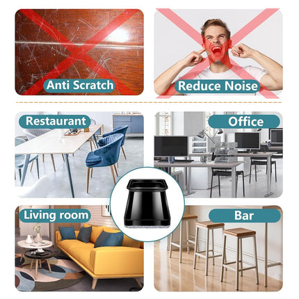 24 Pcs Chair Leg Floor Protectors Square,Black Silicone Felt Furniture Leg Pads Caps Covers for Hardwood Floors(Fit:1-1/16" to 1-5/8")