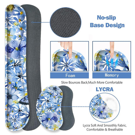 ToLuLu Desk Mat, Gaming Mouse Pad Wrist Support 4 in1 Set, XXL Large Mouse Pad + Keyboard Wrist Rest + Memory Foam Cushion Mouse Wrist Rest for Pain Relieve + Coaster Computer, Butterfly Loves Flower