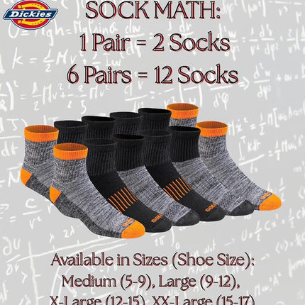 Dickies Men's Dri-tech Moisture Control Quarter Socks Multipack, Hi-Vis Orange Black (6 Pairs), Shoe Size: 6-12