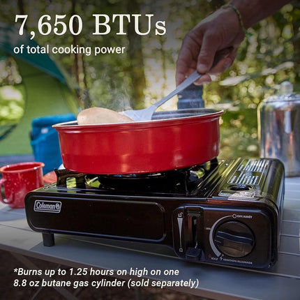 Coleman Classic 1-Burner Butane Stove, Portable Camping Stove with Carry Case and Push-Button Instant Ignition, Includes Precise Temperature Control and Wind Baffle, 7,650 BTUs of Power