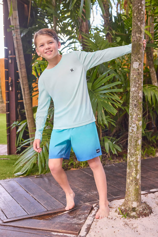 Hurley Boys Long Sleeve UPF 50+ Rash Guard Swim Shirt, Mint Candy Heather, 6