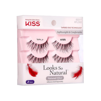 KISS Looks So Natural False Eyelashes Double Pack, Lightweight & Comfortable, Tapered End Technology, Reusable, Cruelty Free, Contact Lens Friendly, Sultry Style, 2 Pairs of Fake Eyelashes
