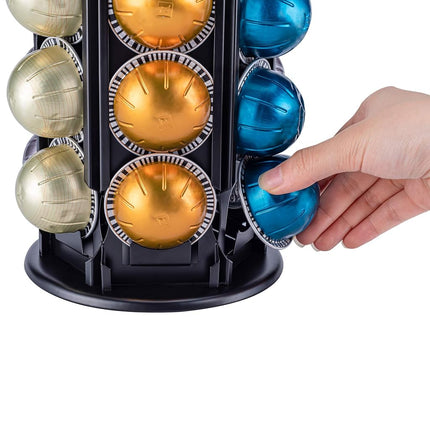 FlagShip Pod Holder for Nespresso Capsule Holder Vertuoline Stand for 50+ Nespresso Vertuo Pod Storage Carousel Small Coffee Pod Organizer, Black Metal